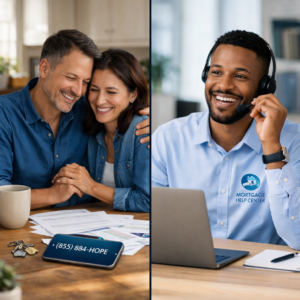 Homeowners speaking with a mortgage relief professional